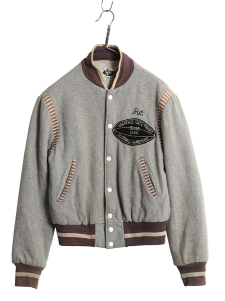 50s 60s USA製 ★ Rugby Knitting Mills ウール スタジャン メンズ S ヴィンテージ チェーンステッチ ワッペン付き 中綿 アワード ブルゾン
