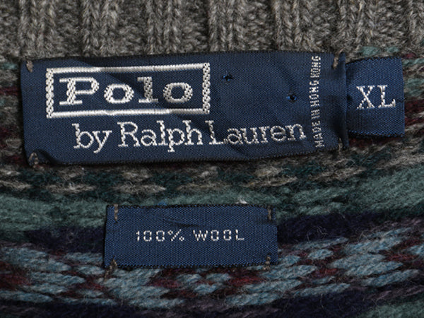 90s ポロ ラルフローレン Vネック ニット ベスト メンズ XL / オールド ウール フェアアイル セーター 重ね着 マルチカラー 大きいサイズ 