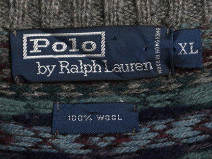 90s ポロ ラルフローレン Vネック ニット ベスト メンズ XL / オールド ウール フェアアイル セーター 重ね着 マルチカラー 大きいサイズ 
