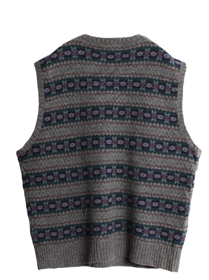 90s ポロ ラルフローレン Vネック ニット ベスト メンズ XL / オールド ウール フェアアイル セーター 重ね着 マルチカラー 大きいサイズ 