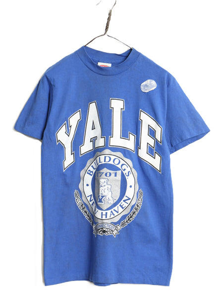 デッドストック 90s USA製 YALE カレッジ プリント 半袖 Tシャツ メンズ M / オールド イエール キャラクター シングルステッチ カットソー
