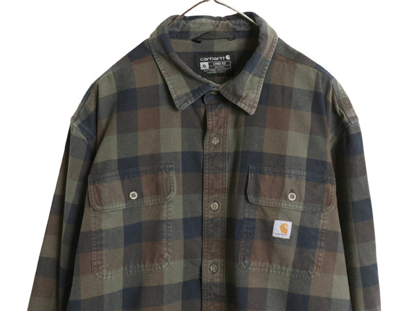 US企画 カーハート 長袖 ヘビー フランネル シャツ メンズ XL チェック LOOSE FIT ネルシャツ ワーク コットン 大きいサイズ マルチカラー