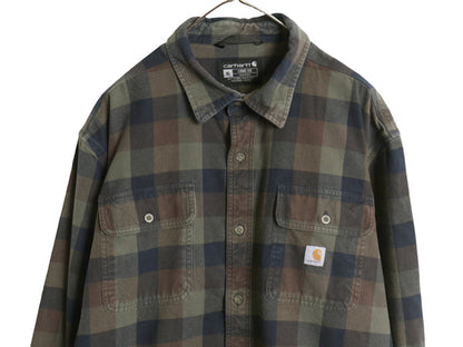 US企画 カーハート 長袖 ヘビー フランネル シャツ メンズ XL チェック LOOSE FIT ネルシャツ ワーク コットン 大きいサイズ マルチカラー