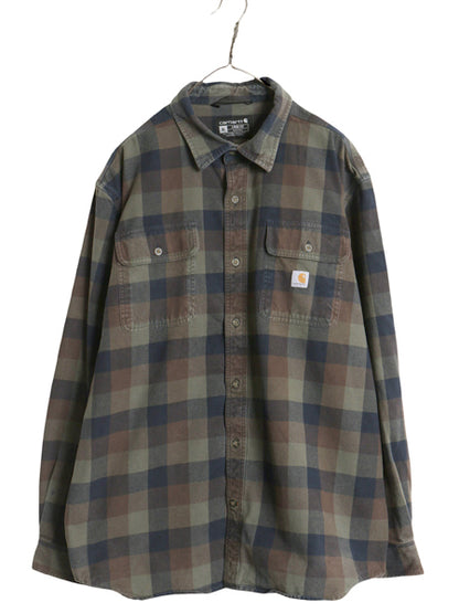 US企画 カーハート 長袖 ヘビー フランネル シャツ メンズ XL チェック LOOSE FIT ネルシャツ ワーク コットン 大きいサイズ マルチカラー