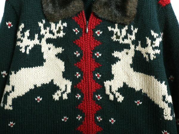 00s ローレン ラルフローレン フルジップ ニット ジャケット レディース S / オールド ポロ 手編み ハンドメイド ファー付き カーディガン