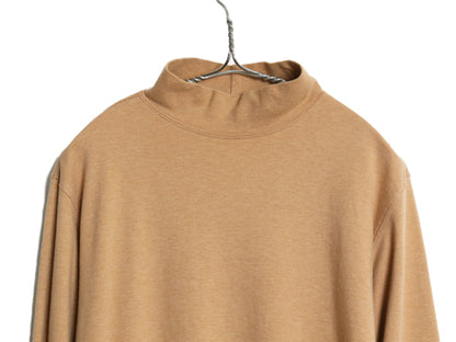 90s ランズエンド モックネック 長袖Tシャツ メンズ L オールド 無地 ロンT スムース ストレッチ コットン カットソー シンプル ゆったり