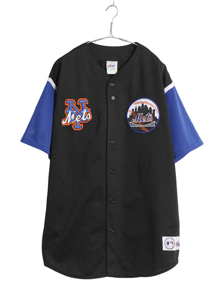 USA製 メッツ ベースボール シャツ メンズ XXL / MLB オフィシャル マジェスティック 大リーグ ユニフォーム ツートン 大きいサイズ 黒 青 