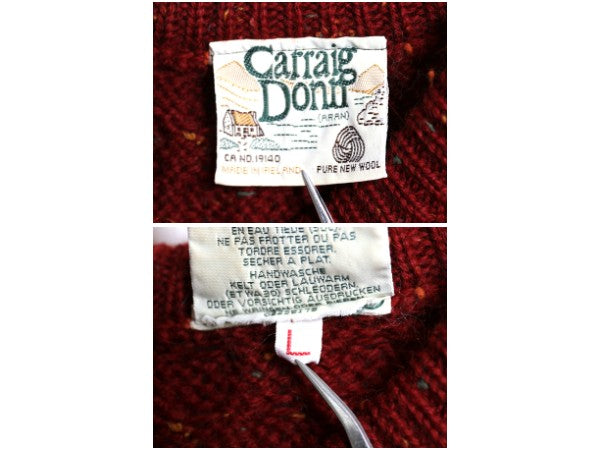 アイルランド製 Carraig Donn フィッシャーマン ウール ニット セーター メンズ レディース L / アラン ケーブル ローゲージ ネップ エンジ