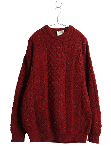 アイルランド製 Carraig Donn フィッシャーマン ウール ニット セーター メンズ レディース L / アラン ケーブル ローゲージ ネップ エンジ