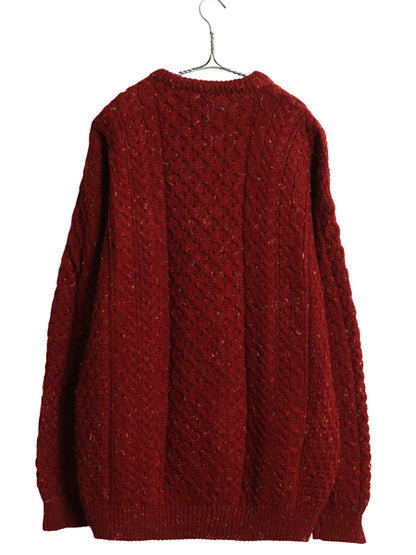 アイルランド製 Carraig Donn フィッシャーマン ウール ニット セーター メンズ レディース L / アラン ケーブル ローゲージ ネップ エンジ