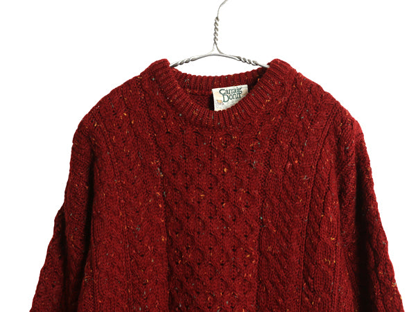 アイルランド製 Carraig Donn フィッシャーマン ウール ニット セーター メンズ レディース L / アラン ケーブル ローゲージ ネップ エンジ