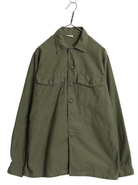 60's 米軍実物 US ARMY コットン サテン ユーティリティ シャツ L / ヴィンテージ OG107 シャツ袖 2nd 軍物 ミリタリー 長袖シャツ カーキ