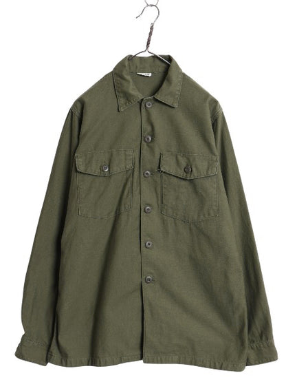 60's 米軍実物 US ARMY コットン サテン ユーティリティ シャツ L / ヴィンテージ OG107 シャツ袖 2nd 軍物 ミリタリー 長袖シャツ カーキ