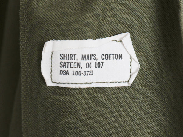 60's 米軍実物 US ARMY コットン サテン ユーティリティ シャツ L / ヴィンテージ OG107 シャツ袖 2nd 軍物 ミリタリー 長袖シャツ カーキ