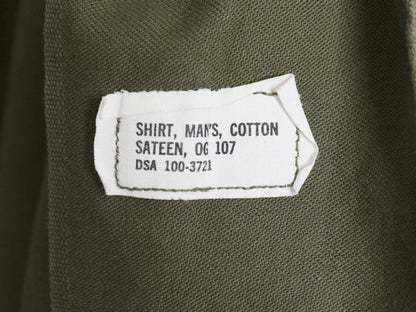 60's 米軍実物 US ARMY コットン サテン ユーティリティ シャツ L / ヴィンテージ OG107 シャツ袖 2nd 軍物 ミリタリー 長袖シャツ カーキ