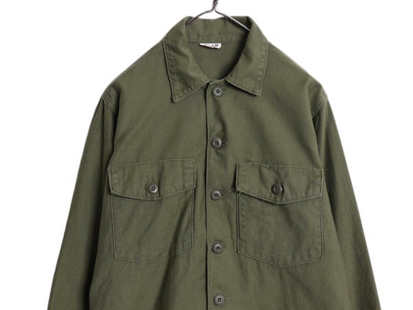 60's 米軍実物 US ARMY コットン サテン ユーティリティ シャツ L / ヴィンテージ OG107 シャツ袖 2nd 軍物 ミリタリー 長袖シャツ カーキ