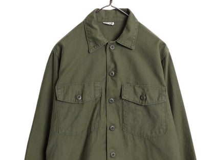 60's 米軍実物 US ARMY コットン サテン ユーティリティ シャツ L / ヴィンテージ OG107 シャツ袖 2nd 軍物 ミリタリー 長袖シャツ カーキ