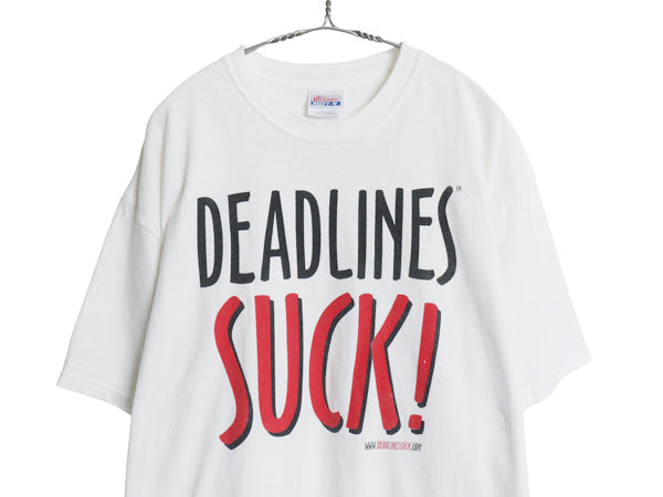 00s 企業 ジョーク メッセージ プリント Tシャツ メンズ XL / オールド カットソー ヘビーウェイト コットン クルーネック 大きいサイズ 白