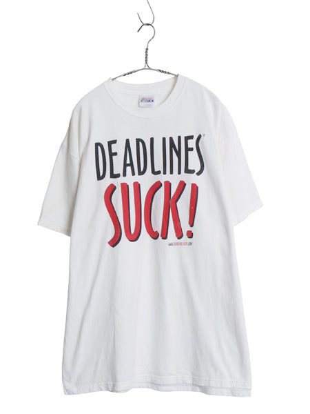 00s 企業 ジョーク メッセージ プリント Tシャツ メンズ XL / オールド カットソー ヘビーウェイト コットン クルーネック 大きいサイズ 白