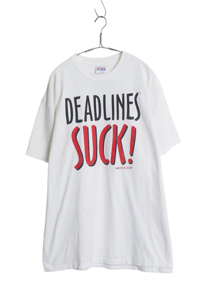 00s 企業 ジョーク メッセージ プリント Tシャツ メンズ XL / オールド カットソー ヘビーウェイト コットン クルーネック 大きいサイズ 白