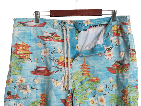 90s ポロ ラルフローレン 総柄 ショートパンツ メンズ XL / オールド アロハ ショーツ 短パン 海パン 水陸両用 インナー付き 大きいサイズ