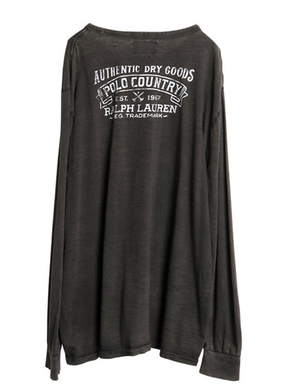 ポロカントリー ラルフローレン ポケット付き 両面プリント 長袖 Tシャツ メンズ XXL / 復刻 ポロ ロンT カットソー ポケT 大きいサイズ 黒
