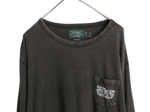 ポロカントリー ラルフローレン ポケット付き 両面プリント 長袖 Tシャツ メンズ XXL / 復刻 ポロ ロンT カットソー ポケT 大きいサイズ 黒