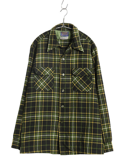 60s 70s USA製 ★ ペンドルトン チェック オープンカラー ウール シャツ メンズ L / ヴィンテージ 開襟 ループ留め ボックス マルチカラー