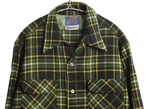 60s 70s USA製 ★ ペンドルトン チェック オープンカラー ウール シャツ メンズ L / ヴィンテージ 開襟 ループ留め ボックス マルチカラー