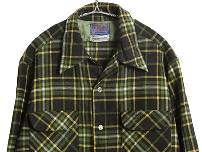 60s 70s USA製 ★ ペンドルトン チェック オープンカラー ウール シャツ メンズ L / ヴィンテージ 開襟 ループ留め ボックス マルチカラー