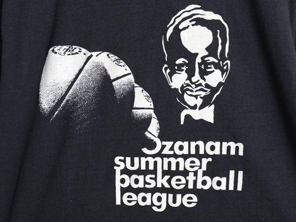 デッドストック 70s USA製 バスケ イラスト プリント Tシャツ メンズ XL 小さめ M 程 新品 ヴィンテージ シングルステッチ 黒 モノトーン