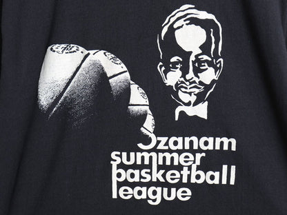 デッドストック 70s USA製 バスケ イラスト プリント Tシャツ メンズ XL 小さめ M 程 新品 ヴィンテージ シングルステッチ 黒 モノトーン