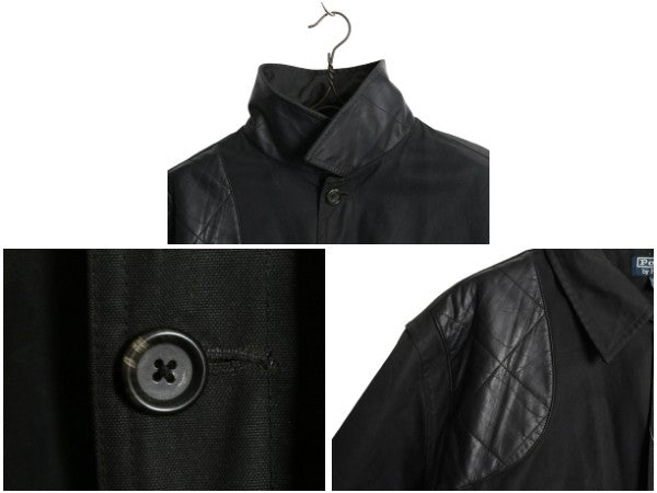 90s ★ ポロ ラルフローレン オイルド クルーザー ジャケット メンズ XL / オールド カバーオール ハンティング 本革 レザー 切替 黒