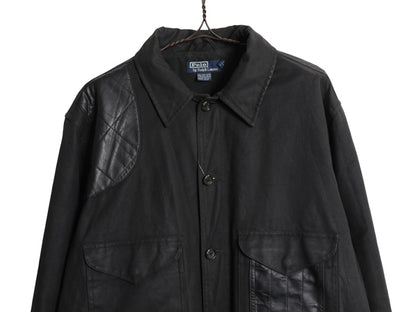 90s ★ ポロ ラルフローレン オイルド クルーザー ジャケット メンズ XL / オールド カバーオール ハンティング 本革 レザー 切替 黒