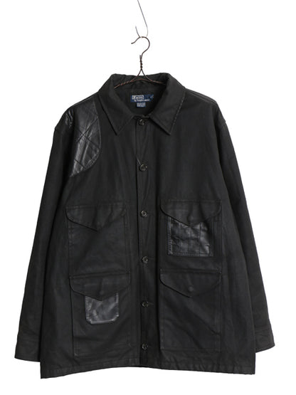 90s ★ ポロ ラルフローレン オイルド クルーザー ジャケット メンズ XL / オールド カバーオール ハンティング 本革 レザー 切替 黒
