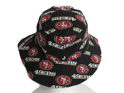 NFL 49ers ロゴ 総柄 プリント バケット ハット メンズ レディース S / 帽子 キャップ グラフィック アメリカン フットボール 黒 アメフト