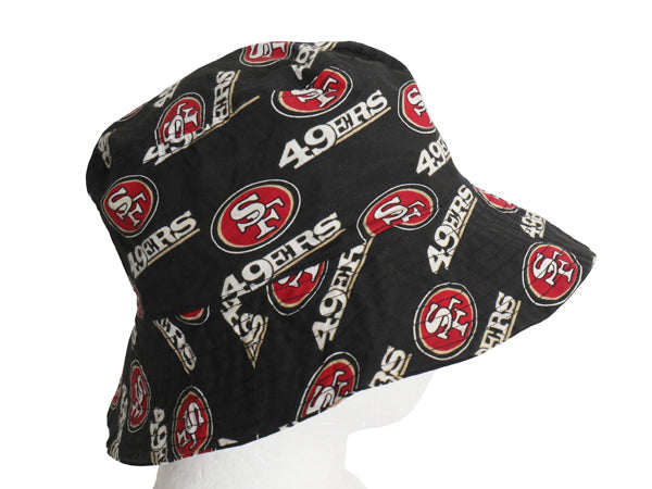 NFL 49ers ロゴ 総柄 プリント バケット ハット メンズ レディース S / 帽子 キャップ グラフィック アメリカン フットボール 黒 アメフト
