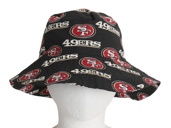 NFL 49ers ロゴ 総柄 プリント バケット ハット メンズ レディース S / 帽子 キャップ グラフィック アメリカン フットボール 黒 アメフト