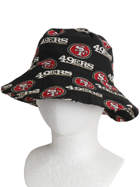 NFL 49ers ロゴ 総柄 プリント バケット ハット メンズ レディース S / 帽子 キャップ グラフィック アメリカン フットボール 黒 アメフト