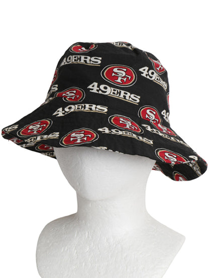 NFL 49ers ロゴ 総柄 プリント バケット ハット メンズ レディース S / 帽子 キャップ グラフィック アメリカン フットボール 黒 アメフト