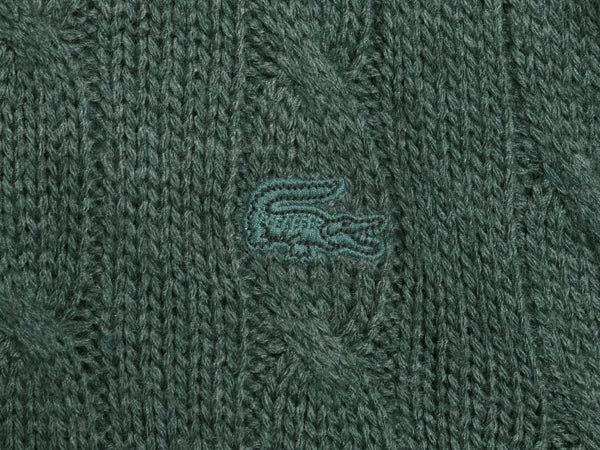 70s 80s ラコステ ケーブル ニット セーター メンズ XL 小さめ L 程 ヴィンテージ アクリル ウール ワンポイント シンプル 大きいサイズ 緑