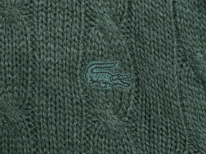 70s 80s ラコステ ケーブル ニット セーター メンズ XL 小さめ L 程 ヴィンテージ アクリル ウール ワンポイント シンプル 大きいサイズ 緑