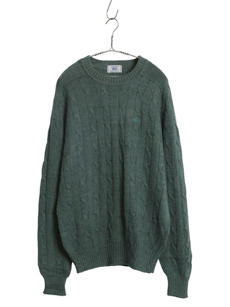 70s 80s ラコステ ケーブル ニット セーター メンズ XL 小さめ L 程 ヴィンテージ アクリル ウール ワンポイント シンプル 大きいサイズ 緑