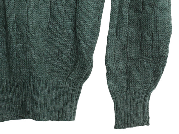 70s 80s ラコステ ケーブル ニット セーター メンズ XL 小さめ L 程 ヴィンテージ アクリル ウール ワンポイント シンプル 大きいサイズ 緑