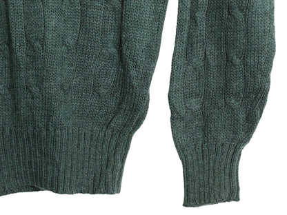 70s 80s ラコステ ケーブル ニット セーター メンズ XL 小さめ L 程 ヴィンテージ アクリル ウール ワンポイント シンプル 大きいサイズ 緑