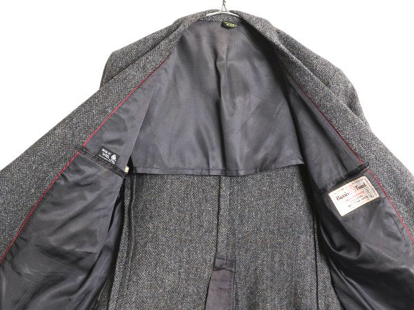 80s USA製 ハリスツイード テーラード ジャケット メンズ L 程 ヴィンテージ ブレザー ウール ツイード トラッド ヘリンボーン ストライプ