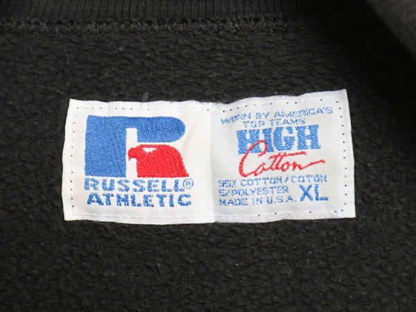 90s USA製 ラッセル 無地 タートルネック スウェット メンズ レディース XL オールド 前V ワンポイント 大きいサイズ ハイネック ブラック