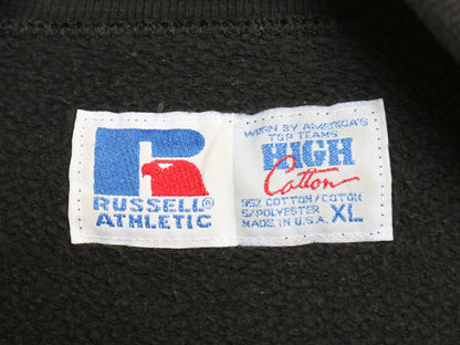 90s USA製 ラッセル 無地 タートルネック スウェット メンズ レディース XL オールド 前V ワンポイント 大きいサイズ ハイネック ブラック