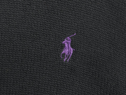 ポロ ラルフローレン コットン ニット セーター メンズ XL / 古着 長袖ニット ワンポイント クルーネック シンプル 大きいサイズ ブラック