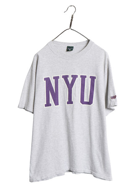 90s USA製 カレッジ プリント Tシャツ メンズ L / 古着 オールド ヘビーウェイト コットン カットソー クルーネック シンプル トップス 灰